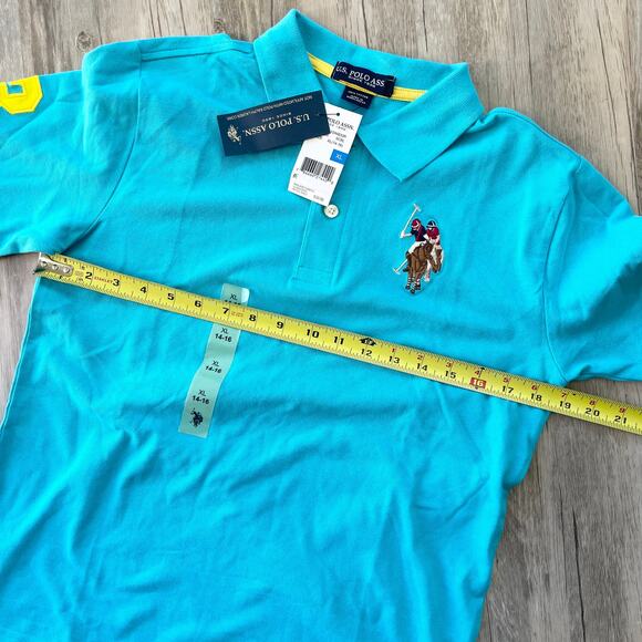 U.S. Polo Assn. Boys XL (14–16) Polo Shirt Logo #3 Turquoise Blue Yellow NWT - Picture 6 of 6